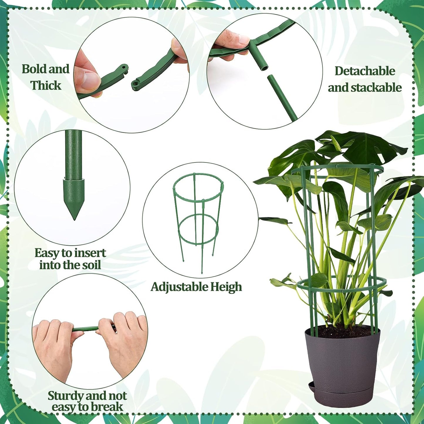 36 Pcs Plant Support Stakes, Half Round Plant Support for Indoor Plants Stackable Plant Holder Stick Plastic 9.8 Inch Plant Stakes for Tomato, Monstera, Peony, Hydrangea Climbing Plants