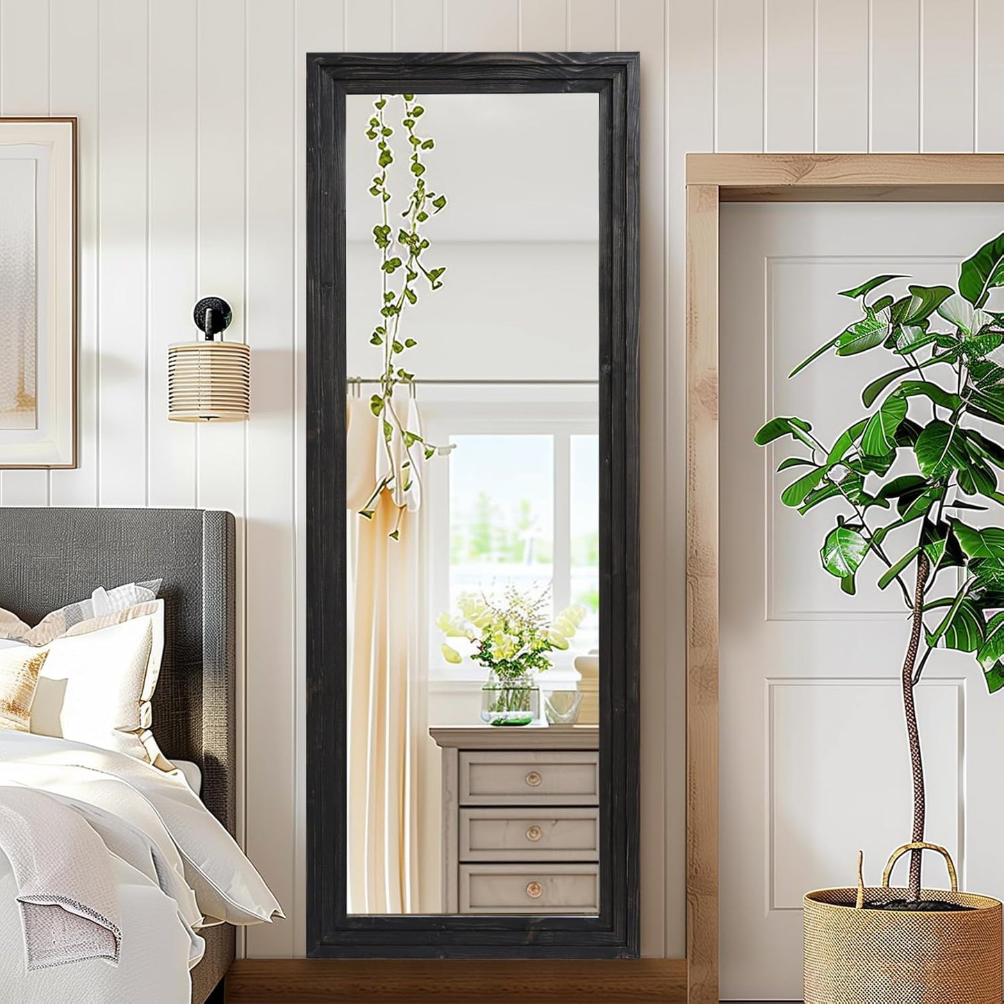 65"x22" Full Length Mirror Solid Wood Frame Floor Mirror with Stand for Living Room, Bedroom Hanging Standing or Leaning, Brown
