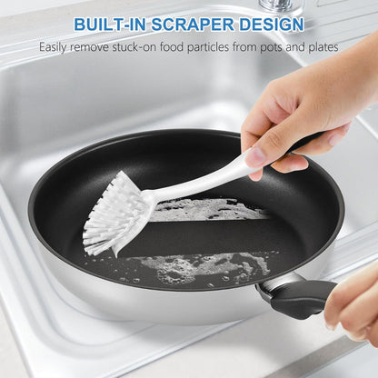 SetSail Dish Brush with Handle, 2 Pack Stiff Bristles Dish Scrubber with Built-in Scraper Dish Scrub Brushes for Cleaning Dishes, Pots and Pans, Kitchen Sink