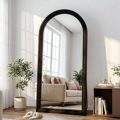 30"x71" Full Length Mirror Solid Wood Frame, Arched Floor Mirror Full Length with Stand, Room Decor Big Full Body Mirror with HD Tempered Glass for Bedroom, Living Room, Walnut Wood