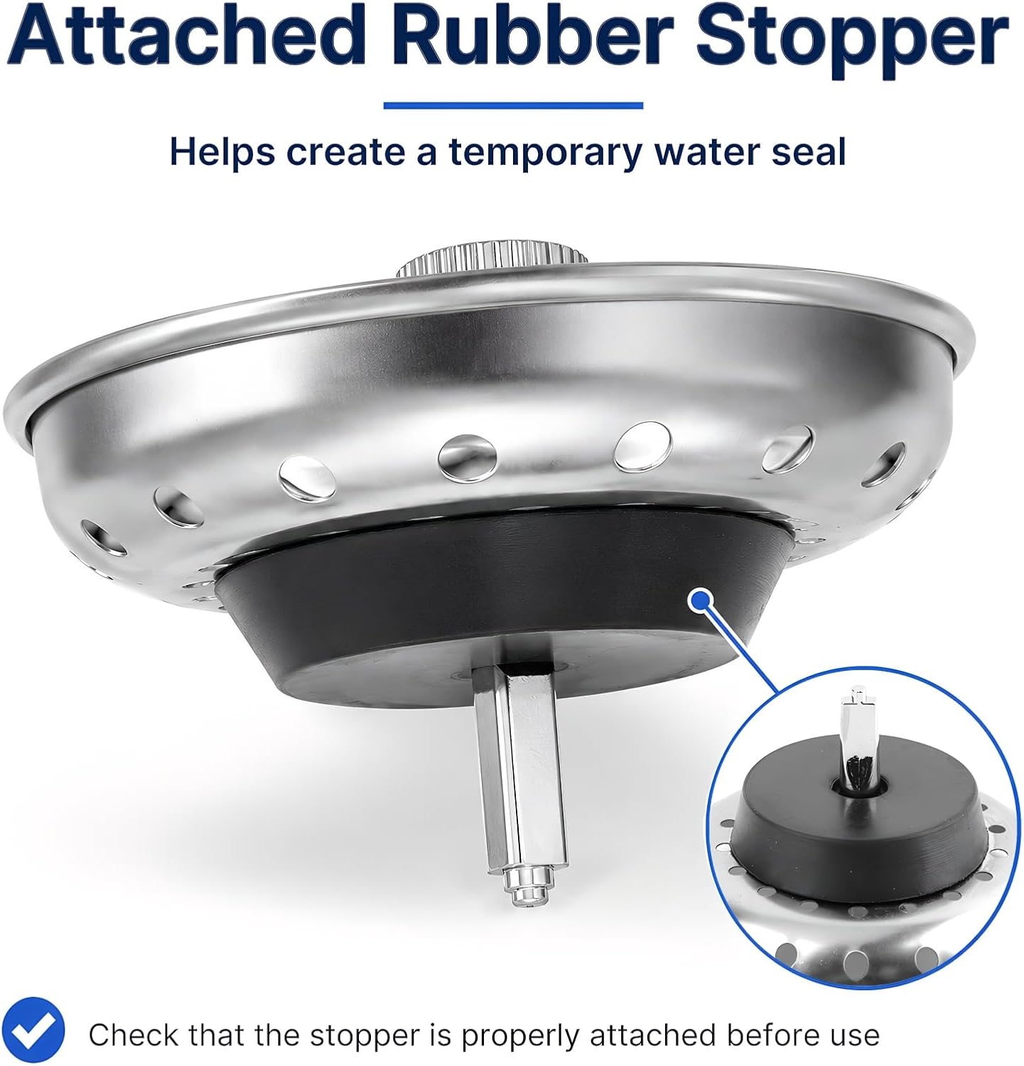 Kingrol 4 Pack Kitchen Sink Strainer Baskets with Removable Rubber Stoppers, Stainless Steel Replacement for Select 3.5" Basket Strainer Drains, Easy Clean, Rust Resistant