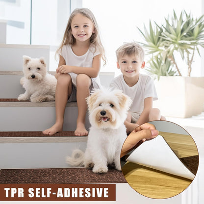 15Pcs Stair Treads for Wooden Steps With Self Adhesive, 8"x30" Non Slip Stair Runners-Peel & Stick Indoor Stair Carpet Runner, Resistant Runner for Kids, Elders and Pets, Black