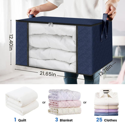 Fab totes 6 Pack Storage Bags for Clothes and Blanket, Foldable Closet Organizers and Storage with Zippers, Clear Window and Handles, Fabric Storage Bins for Sweater, Comforter, Bedding,Linen Sheets