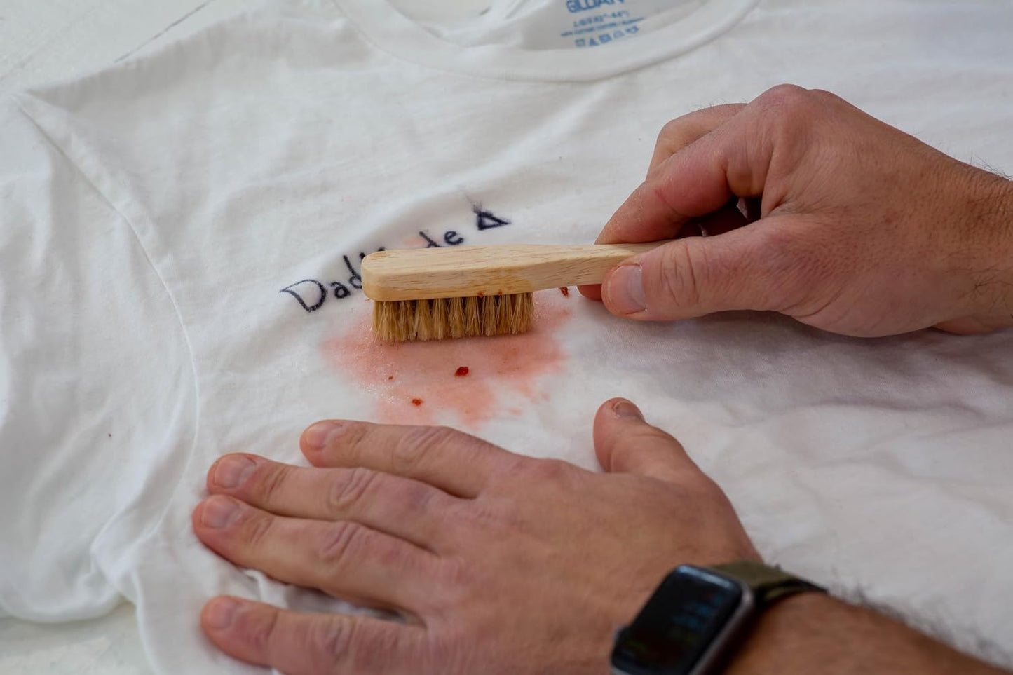 DadMode Laundry Stain Brush – Removes 25% More Stains – Beechwood Laundry Brush with Boar’s Hair Bristles – Ergonomic Handle for Clothes, Kids Messes & Tough Fabric Stains