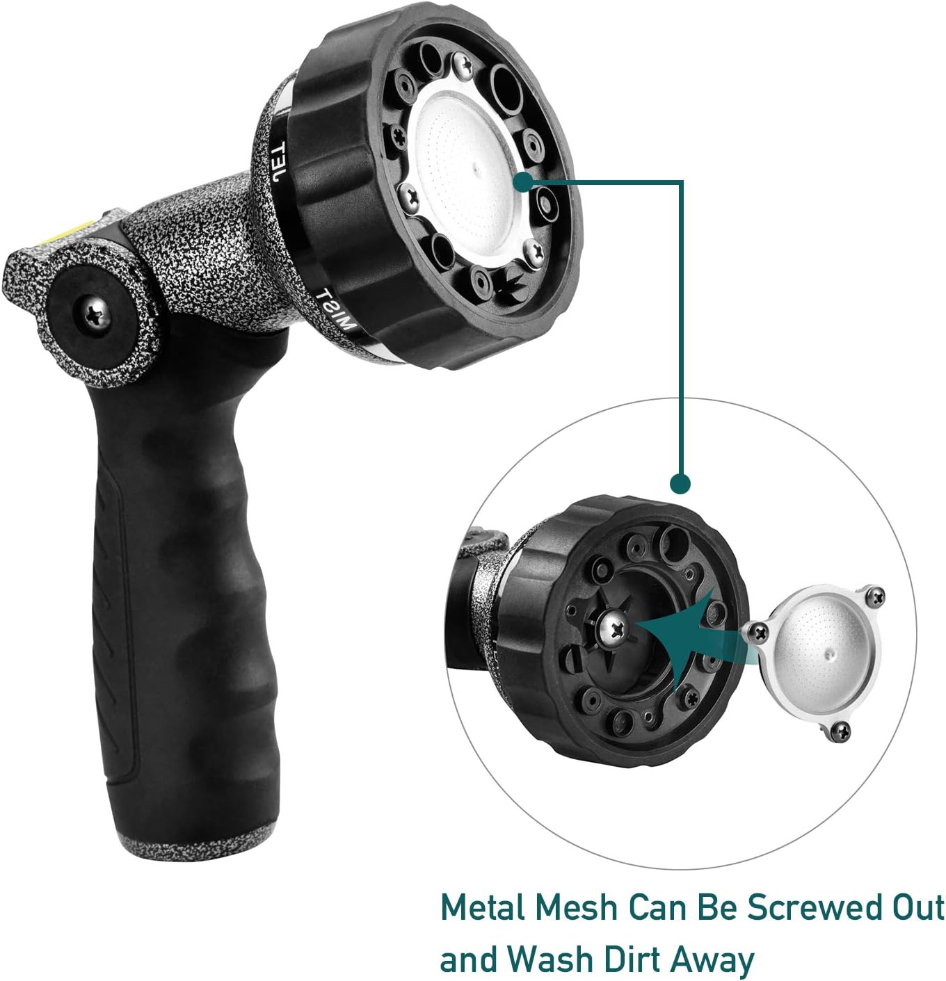 GREEN MOUNT Garden Hose Nozzle, Water Hose Spray Nozzle with Thumb Control On Off Valve for Easy Water Flow Control, Black-grey