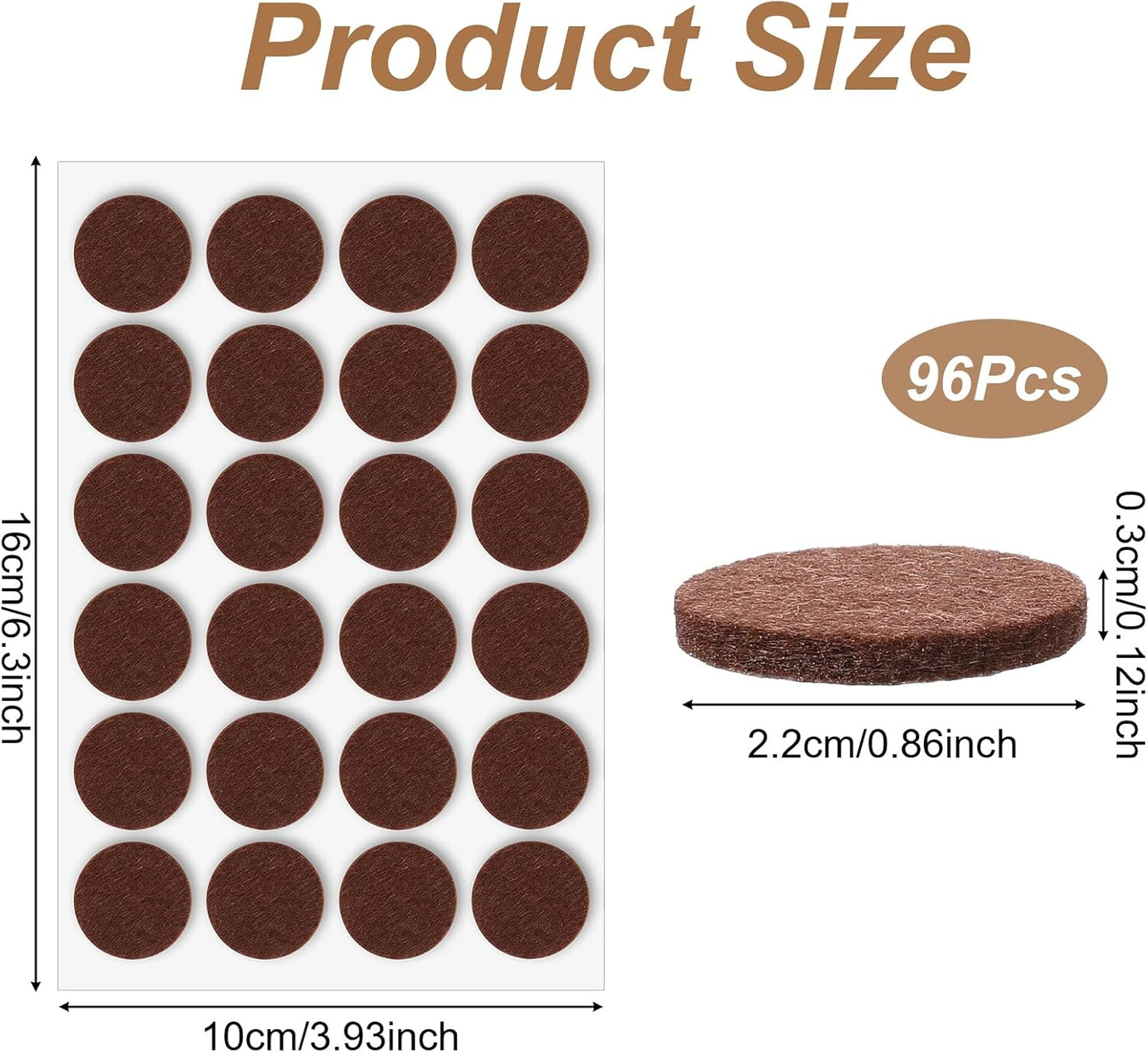 96 Pcs Self-Stick Furniture Round Felt, 3/4" Chair Felt Pads Protect Your Hardwood Floors from Furniture Scratches Moving Your Furnitures Smoothly Noise Reduction for Chairs, Tables, Couches (Beige)
