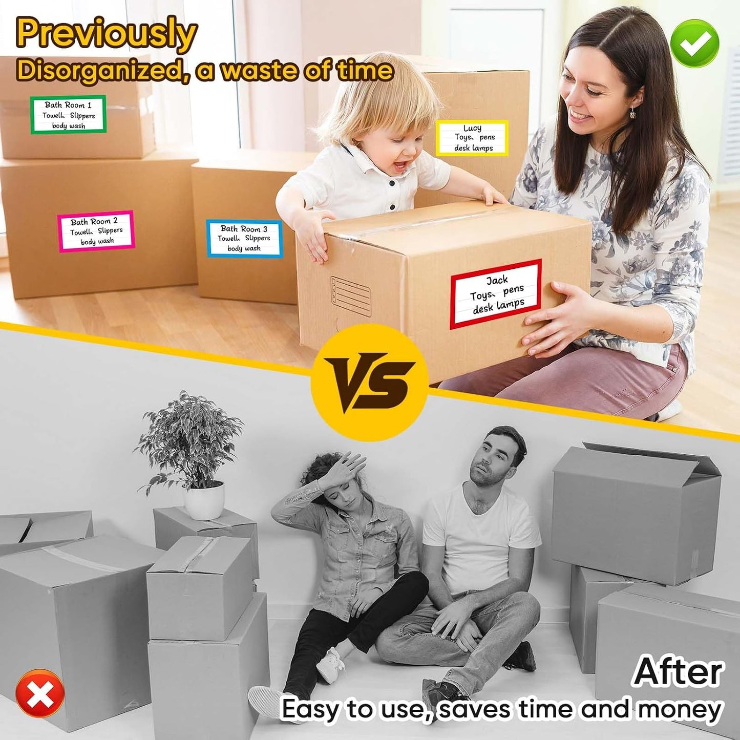6 x 3 Inches Large Removable Moving Labels for Boxes, 180 Pack 8 Color Coded Moving Stickers for 3-4 Bedroom House, Waterproof Tear Resistant with Fragile & Blank Customizable Labels