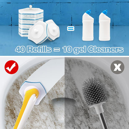 JEHONN Disposable Toilet Brush with 48 Wand Cleaner Refills, Wall Mounted Toilet Bowl Brush Holder Set, Bathroom Cleaning System for Sink Bathtub Wash Basin (Blue)