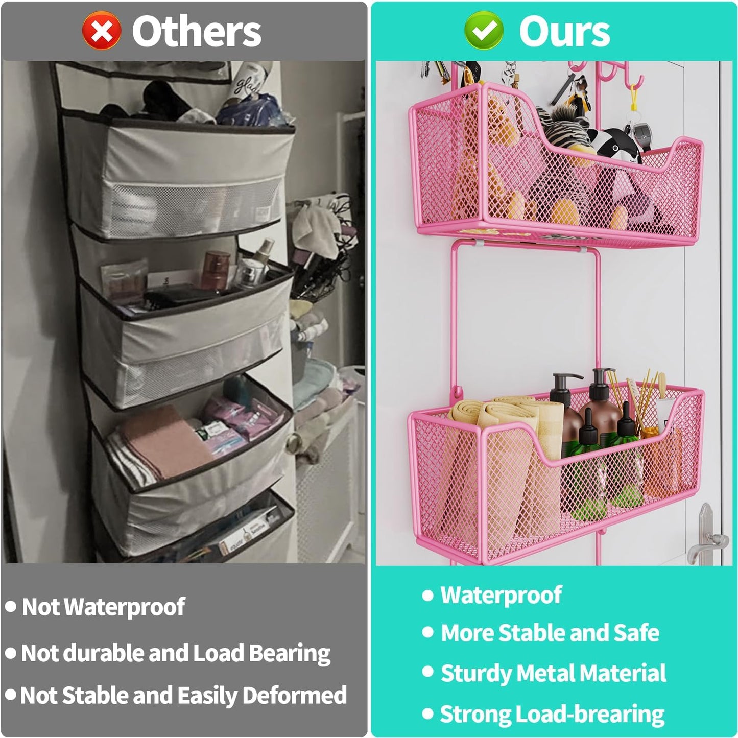 HapiRm Over The Door Organizer - Hanging Door Organizer with 4 Metal Large Capacity Baskets and Adjustable Coat Hook for Bathroom Bedroom Kitchen Pantry Closet Cabinet