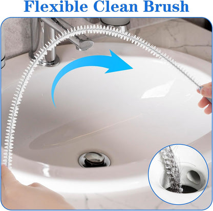 2pcs Sink Drain Cleaner Brush, 23.62 Inches Snake Cleaning Flexible Drain Brush, Long Pipe Drains Clog Remover Hair Cleaning Tool for Toilet, Kitchen Sink, Bathroom Tub, Shower, and Sewer