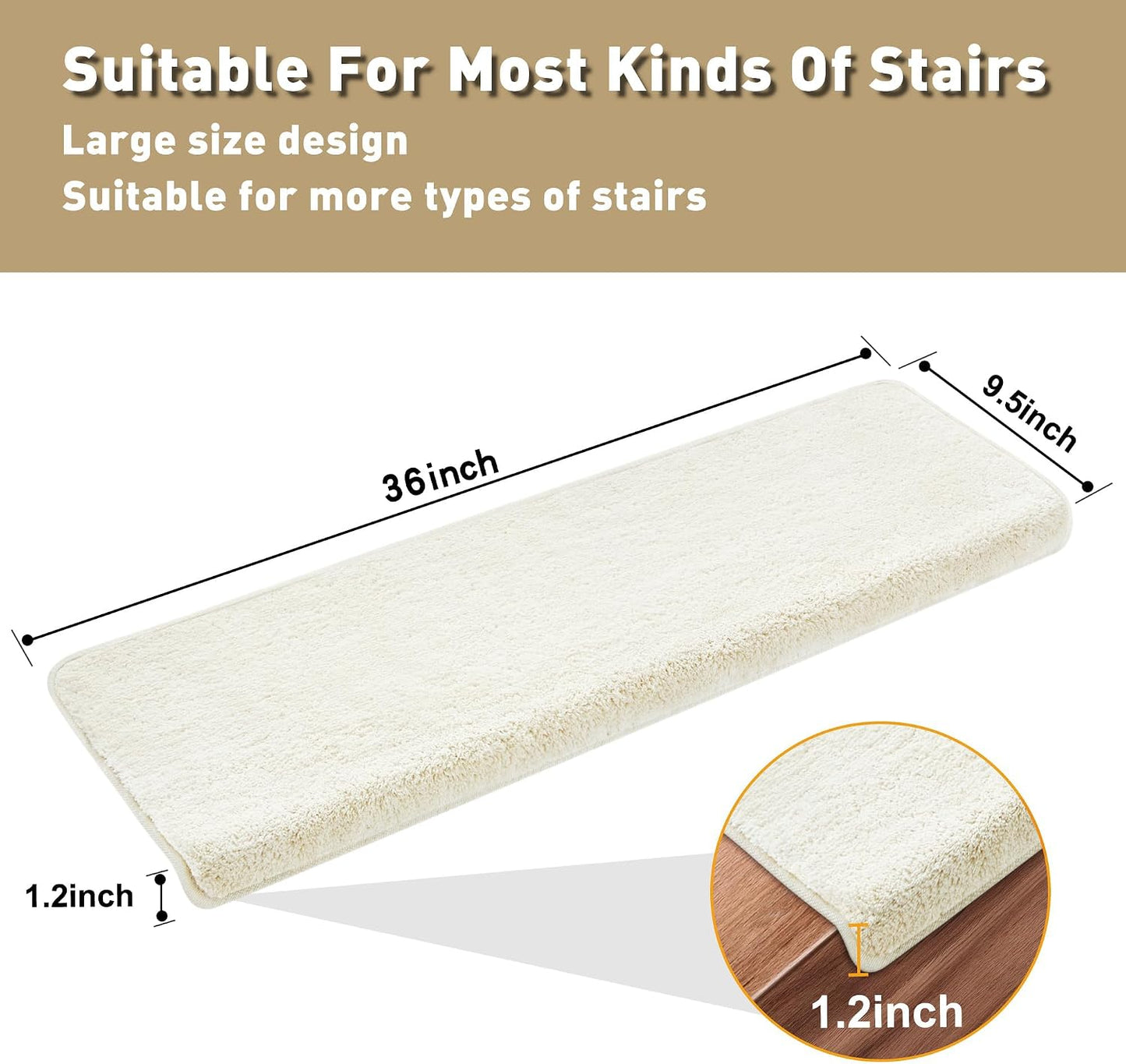 PURE ERA Carpet Stair Treads Ultra Plush 9.5" X 30"Soft Bullnose Indoor Stair Protectors Pet-Friendly Non-Slip Skid Resistant Tape Free Washable Reusable(2 Pieces,Brown)