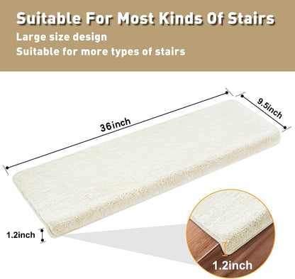 PURE ERA Carpet Stair Treads Ultra Plush 9.5" X 30"Soft Bullnose Indoor Stair Protectors Pet-Friendly Non-Slip Skid Resistant Tape Free Washable Reusable(2 Pieces,Brown)