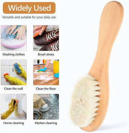 Laundry Stain Brush with Natural Soft Boar Bristles for Delicate Fabrics, Knitwear, Cotton and Linen Clothes, Soft Bristle Fabric Cleaning Brush for Laundry Stain Removal