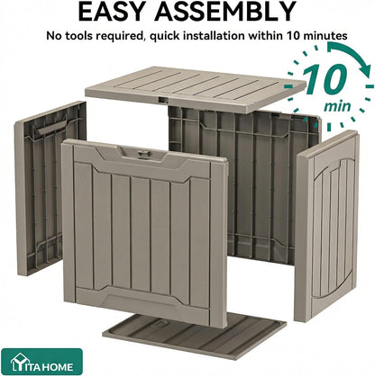YITAHOME 31 Gallon Outdoor Storage Box | Resin Deck Box and Waterproof Package Delivery Box for Gardening Tools, Pool Supplies, Patio Furniture, Lockable, Taupe