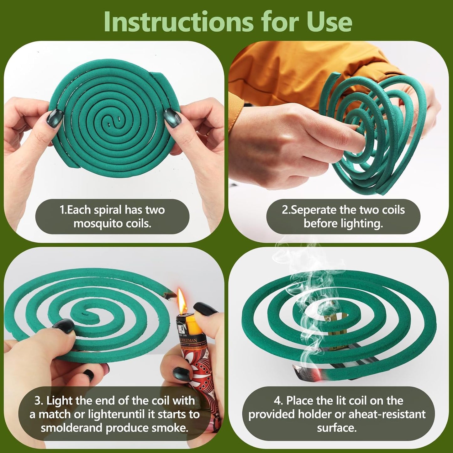 Mosquito Coils Outdoor Patio Fresh Scent,Use Reaches Up to 10 feet, Each Mosquito Coil Burns for 5-7 Hours (Contains 20 coils & 2 Stands)