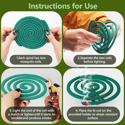 Mosquito Coils Outdoor Patio Fresh Scent,Use Reaches Up to 10 feet, Each Mosquito Coil Burns for 5-7 Hours (Contains 20 coils & 2 Stands)