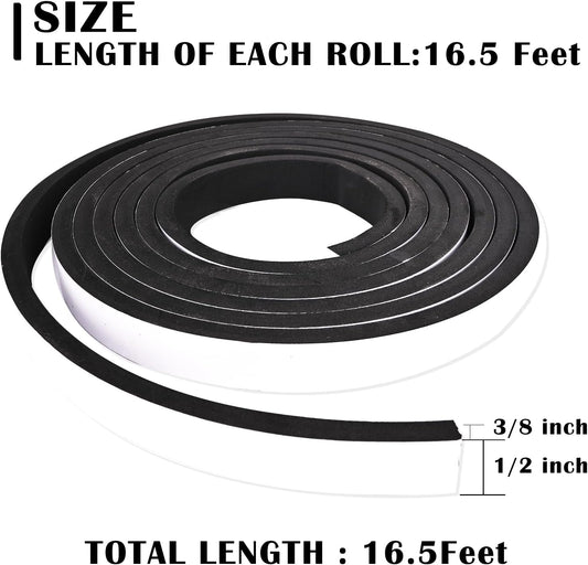 Black Foam Insulation Tape with Self-Adhesive Backing,Closed Cell Foam Weatherstripping 1/2 inch Wide x 3/8 inch Thick,Soundproofing Door Weather Seal Strip for Door and AC Window Seal,High Denisty