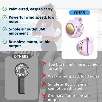 Portable Clip-On Fan, Mini USB Rechargeable 360° Rotatable Fan, 3-Speed Silent Mini Bladeless Fans