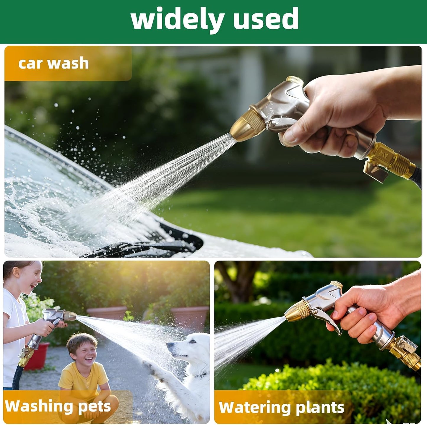 ARXIVE Garden Hose Nozzle Hand Sprayer, Heavy Duty High Pressure 100% Metal with 4 Adjustable Spray Patterns for Watering Lawn, Garden, Car Washing,Pets & Windows