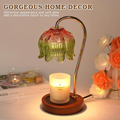 Funistree Flower Candle Warmer Lamp with Timer, Dimmable Candle Lamp Warmer, Christmas Birthday Gifts for Women Mom Her, Housewarming Home Decor, Lotus Wax Warmer for Yankee Candles - Lily Amber