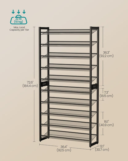 SONGMICS Shoe Rack, 12-Tier Shoe Organizer, Metal Shoe Storage for Garage, Entryway, Set of 2 6-Tier Stackable Shoe Shelf, with Adjustable Flat or Angled Shelves, Holds 48-60 Pairs, Black ULMR12B