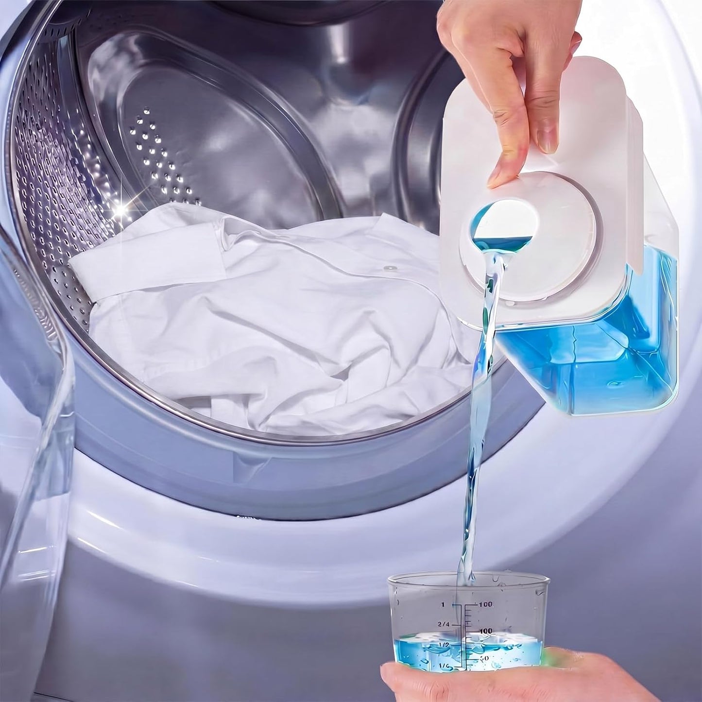 Tatuo 3 Pack Laundry Detergent Dispenser 37 oz Clear Liquid Container with 6 Removable Labels, Fabric Softener Pet Plastic Detergent Dispenser for Laundry Room Organization and Storage