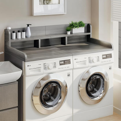 54" X 27.5" Washer and Dryer Countertop, Adjustable Laundry Countertop with Shelf, Extra Dividers, Folding Clothes Station, Over Machine Storage for Detergents & Essentials (Natural)