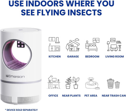 Emerson ITM8110 Indoor Portable Flying Bug Catcher with UV LED light & Fan Suction, 24/7 Mess Free Alternative for Catching Flies, Fruit Flies, Moths, Gnats & More - Includes 3 Replacement Glue Boards