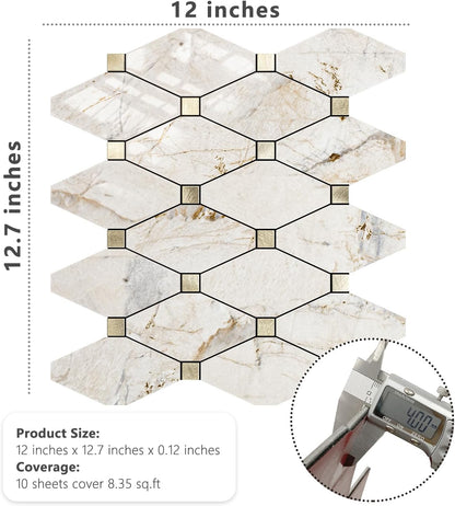 STICKGOO 10 Sheets Peel and Stick Backsplash, Polished Dolomite PVC Mixed Metal Gold Kitchen Backsplash, Stick on Backsplash Wall Tiles for Kitchen, Bathroom, RV