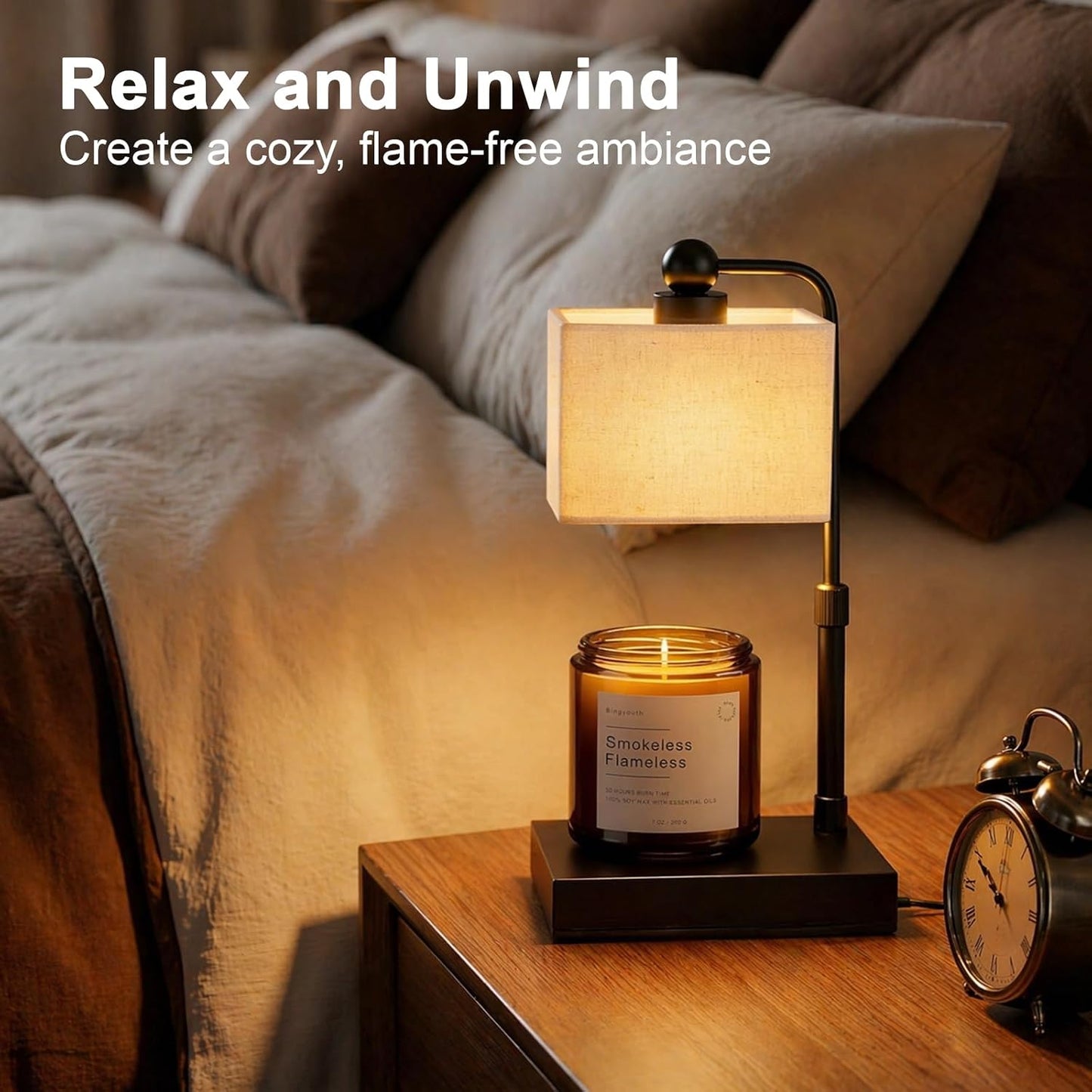 Candle Warmer Lamp with Timer, Modern Farmhouse Candle Warmer, Height Adjustable & Dimmable Electric Candle Warmer Lamp, Includes 2 Bulbs, Birthday Gift for Women, Mom, Housewarming - Flaxen