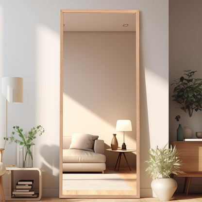 BOLEN Wood Full Length Mirror with Stand, 65"x22" Full Body Mirror for Wall and Floor, Large for Bedroom, Living Room or Cloakroom, Solid Wood