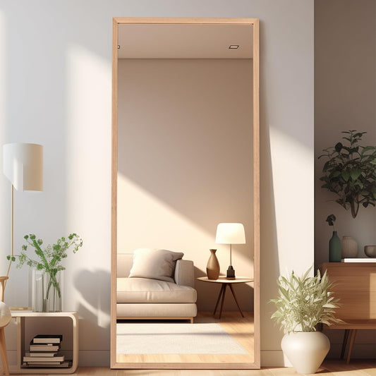 BOLEN Wood Full Length Mirror with Stand, 65"x22" Full Body Mirror for Wall and Floor, Large for Bedroom, Living Room or Cloakroom, Solid Wood