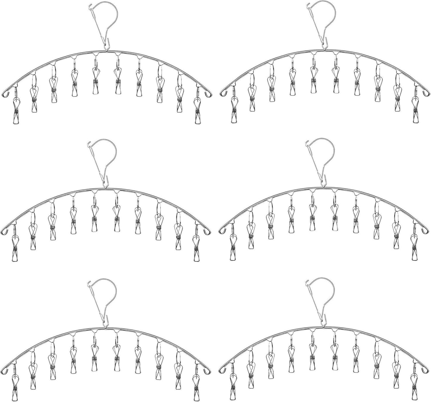 Stainless Steel Laundry Drying Rack Clothes Hanger with Windproof Hook,Underwear Hanger,Clothes Hangers with 8 Clips for Drying Socks,Diapers,Baby Clothes(2 Pack)