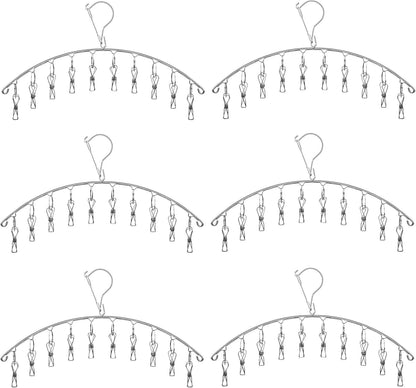 Stainless Steel Laundry Drying Rack Clothes Hanger with Windproof Hook,Underwear Hanger,Clothes Hangers with 8 Clips for Drying Socks,Diapers,Baby Clothes(2 Pack)