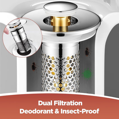 3-in-1 Drain Strainer, Stainless Steel Sink Hair Catcher with Removable Basket & Brass Core, Universal Pop-up Strainer for 1.1-2.36 Inch Drain 2 PCS(SS-01)