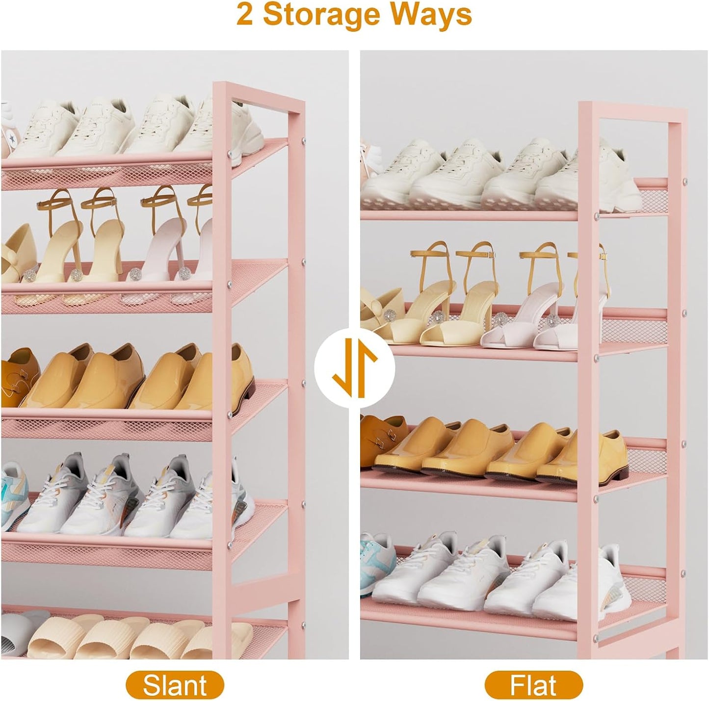 Large Shoe Rack 8 Tier Shoe Organizer, Heavy Duty Metal 4-Tier Stackable Shoe Storage Vertical Shoe Rack for Closet Front Door Entrance, Up to 50 Pairs, 44.8" W x 11.4" D x 56.7" H, Black