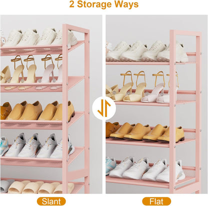Large Shoe Rack 8 Tier Shoe Organizer, Heavy Duty Metal 4-Tier Stackable Shoe Storage Vertical Shoe Rack for Closet Front Door Entrance, Up to 50 Pairs, 44.8" W x 11.4" D x 56.7" H, Black