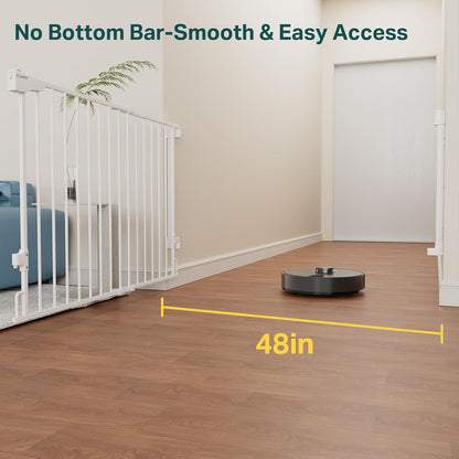 Cumbor 29.2–43" Baby Gate for Stairs, Hardware Mounted (Drill Required), Expandable No Bottom Bar Dog Gate, Auto Close Extra Wide Walk Thru, Pet & Toddler Proof Gate, Top & Bottom of Stairways (White)