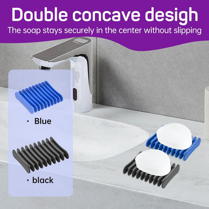 2 Pcs Self Draining Silicone Soap Holder - Waterfall Design Soap Dishes for Bathroom, Keeps Soap Bars Dry & Clean,White