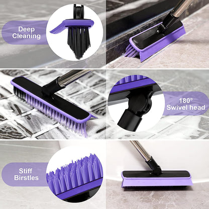Grout Cleaner Brush with Long Handle, V-Shaped Floor Scrub Brush Swivel Grout Brush Stiff Bristle Floor Grout Scrubber for Bathroom, Tile Line, Crevice, Kitchen, Wall, Deck, Garage (Blue)