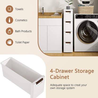 VECELO 3-Drawer Narrow Bathroom Storage Cabinet, Mobile Plastic Slim Rolling Organizer Cart with Built-in 4 Wheels for Living Room, Kitchen, Bathroom, Bedroom, Office, White(16.5" x 7.5" x 22.2")