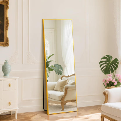 DUMOS 64"x21" Arched Full Length Floor Mirror, Full Body Mirror with Stand, Shatterproof Tempered Glass, Modern Aluminum Alloy Frame, Free Standing or Leaning for Home Decor, Gold