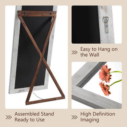 Rustic Standing Full Length Mirror Wood Frame, 56"X21" Farmhouse Floor Mirror for Bedroom Living Room Entryway, Hanging or Leaning Wall-Mounted Full Body Mirror, Tempered Glass, White