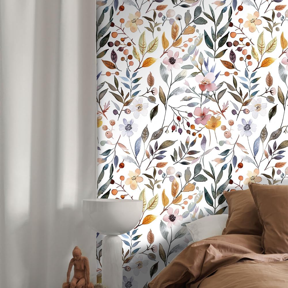 Floral Peel and Stick Wallpaper, 17.71" x 118.1" - Removable, Waterproof, Decorative Vinyl Wallpaper for Bedroom, Living Room