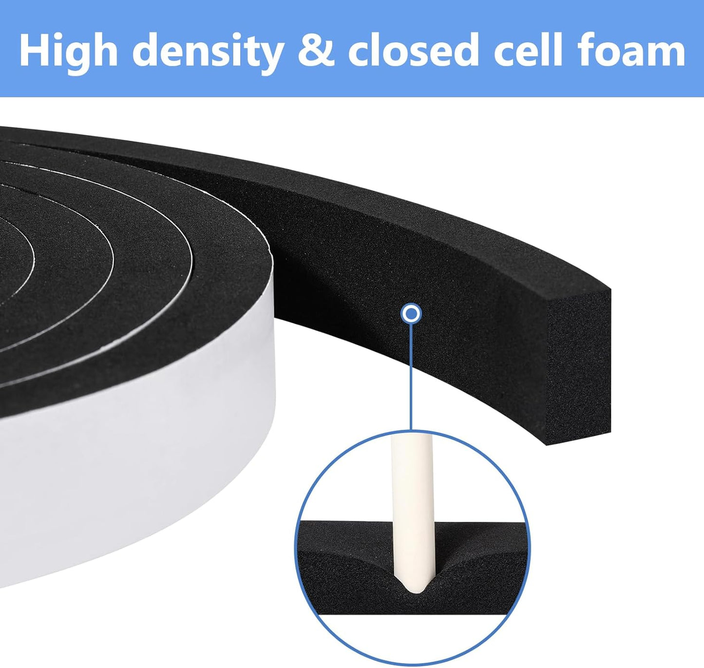 16Feet Weather Stripping Seal (1/2 Inch X 1/4 Inch) for Door Window, High Density Foam Tape, Soundproofing, Insulation Strip, Door Sealers for Door Frame- White