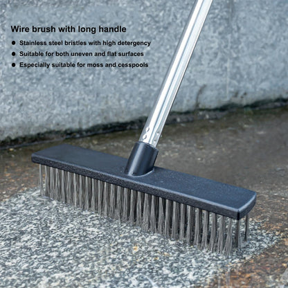 Heavy-Duty Push Broom Brush - Perfect for Bathroom, Kitchen, Patio, Garage, Deck, Concrete, Wood, Stone, and Tile Floors (10.6" Stainless Steel Bristle-Black)