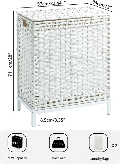 SETVSON Laundry Hamper with Lid 132 L, (35 Gallons) Clothes Hamper with Lid, Handwoven Rattan Laundry Hamper with Metal Heightened Feet, Laundry Hampers with 3 Removable Liner Bags for Laundry-Natural