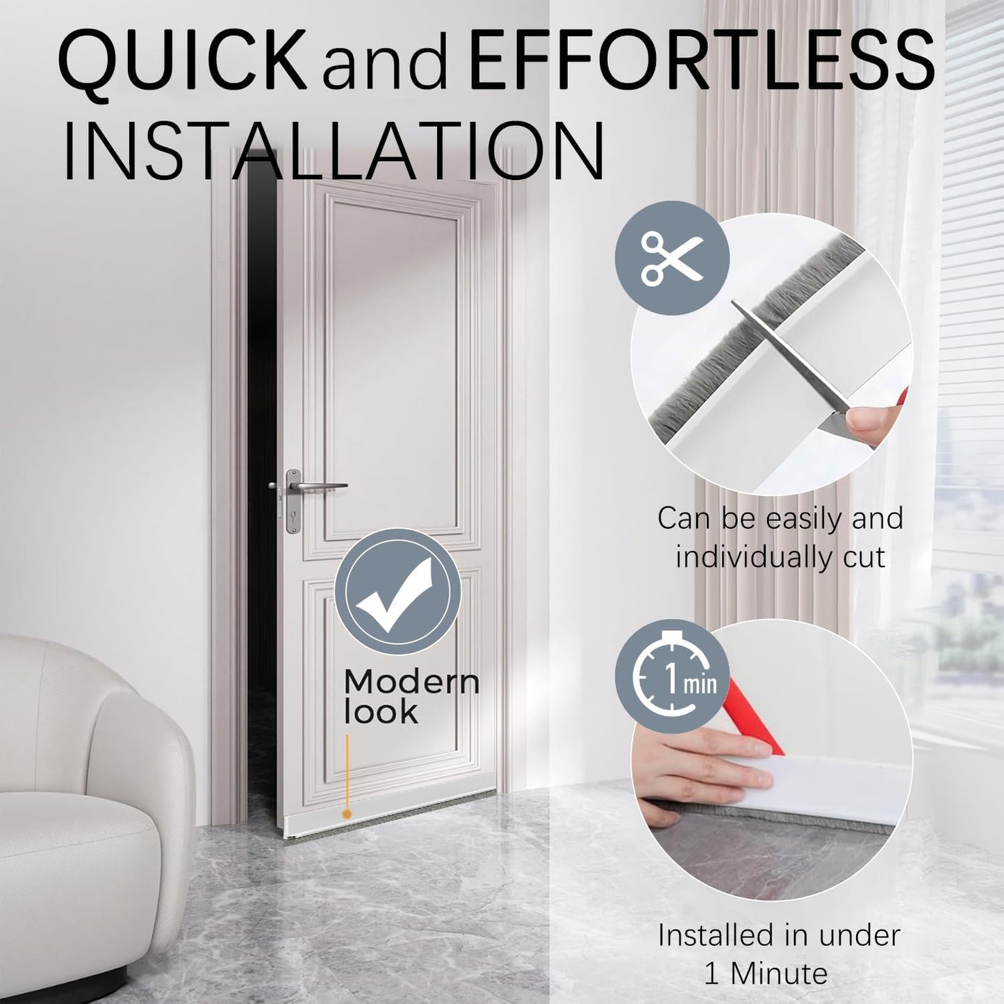 2 Pack Door Sweep Brush, Under Door Draft Stoppers with Brush, Draft Stopper for Bottom Reduce Noise, Weather Stripping for Doors Exterior with Self Adhesive, 2" W x 39" L, White