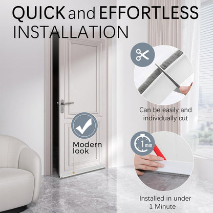 2 Pack Door Sweep Brush, Under Door Draft Stoppers with Brush, Draft Stopper for Bottom Reduce Noise, Weather Stripping for Doors Exterior with Self Adhesive, 2" W x 39" L, White