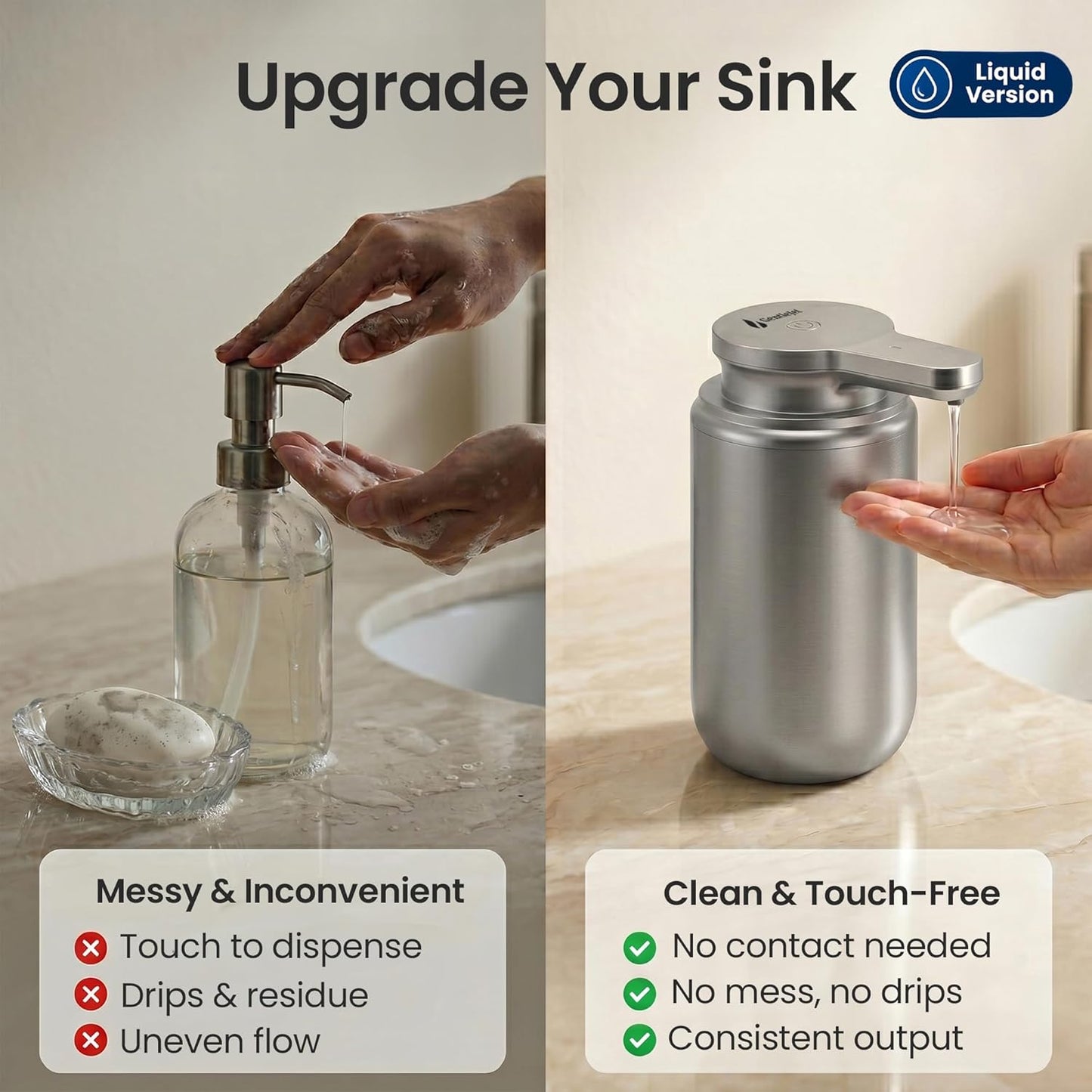 GentleJet WaveJet Automatic Foaming Soap Dispenser – Touchless Sensor, USB-C Rechargeable, 304 Stainless Steel, IPX5 Waterproof for Bathroom Kitchen Sink, 12 oz / 350 ml